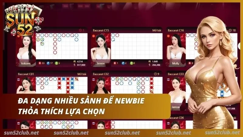 Chọn sảnh Casino Live Sun52 theo trò chơi và giới hạn bàn