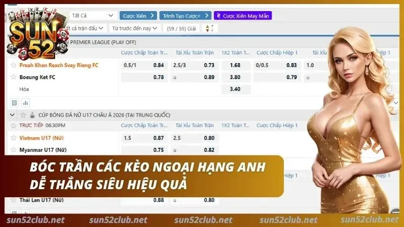 Cược Ngoại Hạng Anh Sun52: Bóc Trần Mọi Kèo Premier League 4 Bảng kèo ngoại hạng Anh hiển thị mọi loại kèo cược